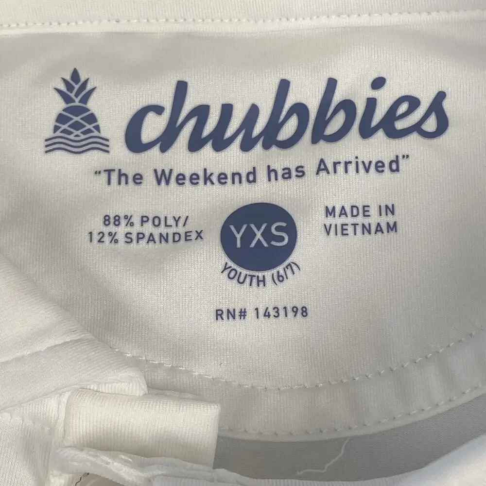 Chubbies Youth XS Lightweight Vanna Performance White Polo NEW School Summer